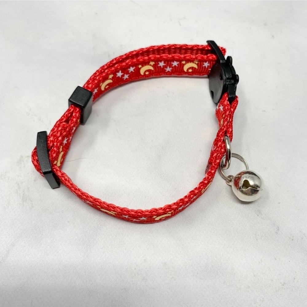 NEW Adult Cat Breakaway Collar Metallic Moon Stars Celestial Pet Adjustable Red - Picture 3 of 5